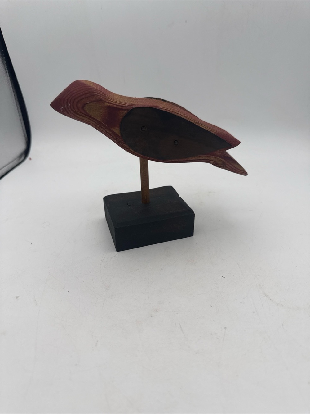VTG Rustic Hand Carved Wooden Shore Bird Sculpture Metal Wings Folk Art Decoy 7”